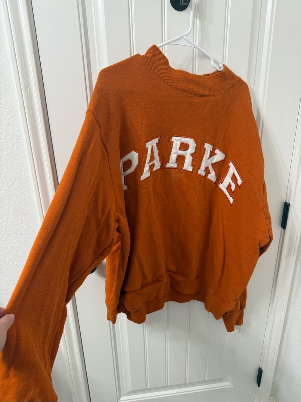 Parker Orange Crewneck Sweater with White Lettering